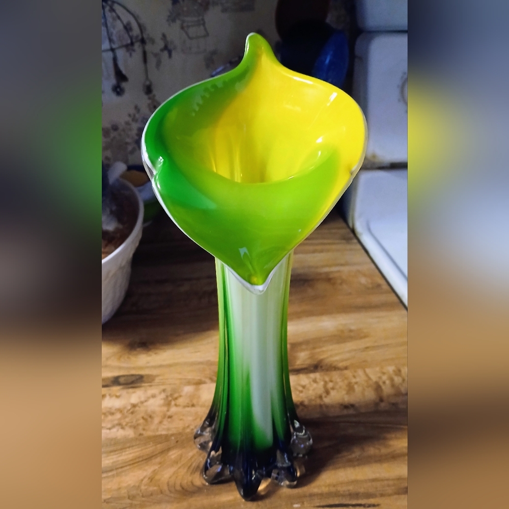 Vintage Jack In The Pulpit Calla Lily Art Glass Vase